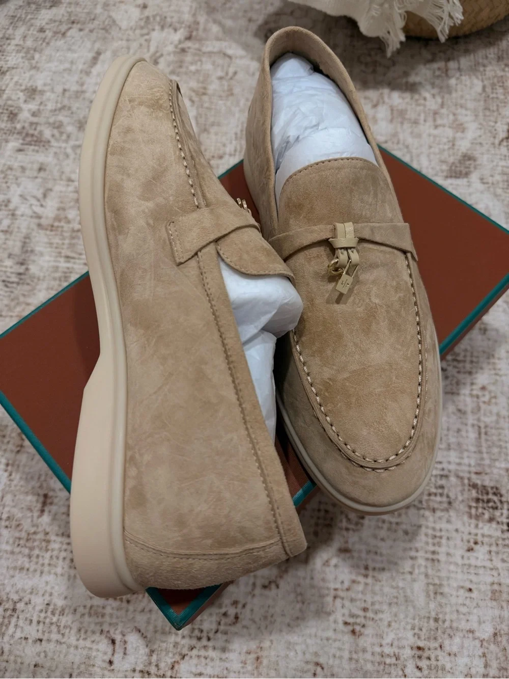 Loro Piana Tan Suede Bit-Accent Slip-On Loafers